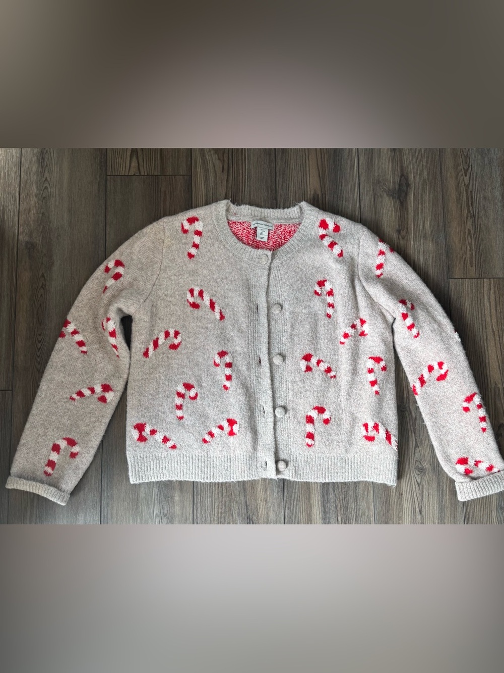 cupcakes & cashmere Cream Cardigan with Red Candy Cane Pattern